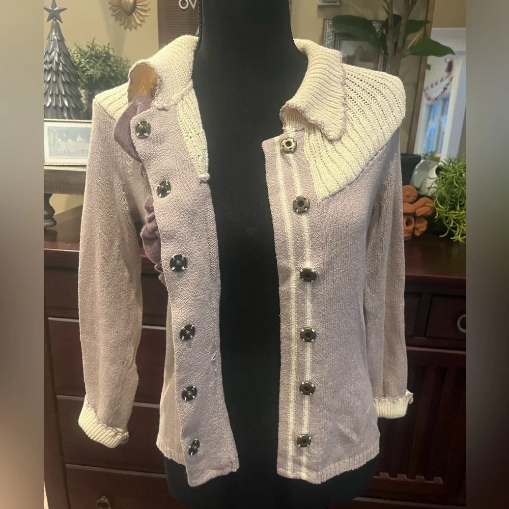 Anthropologie Field Flower Lavender Floral Ruffle Cardigan Sweater XS - Picture 6 of 7